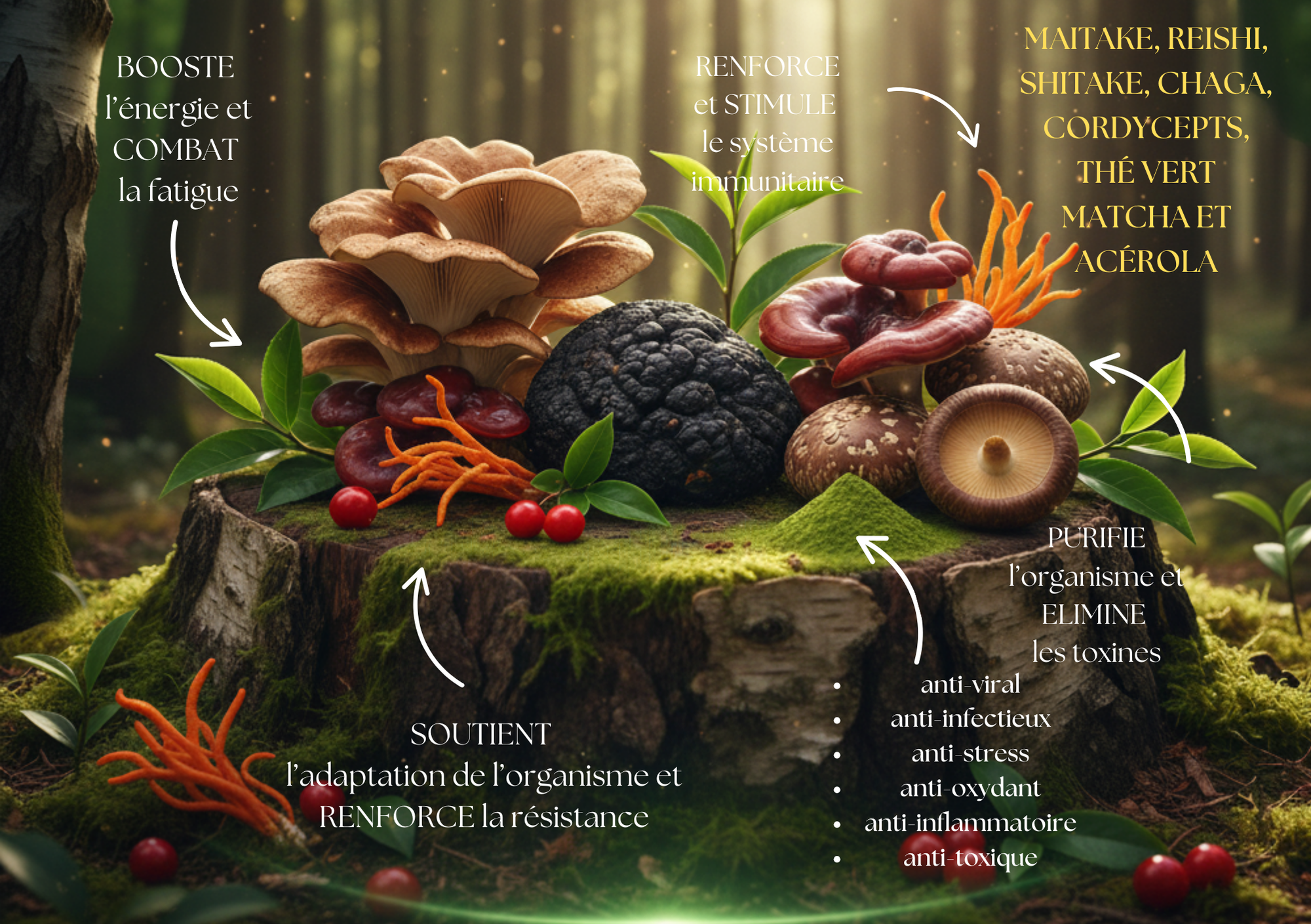 champignon fonctionnel complexe multichampignon chaga reishi lion's mane cordycepts