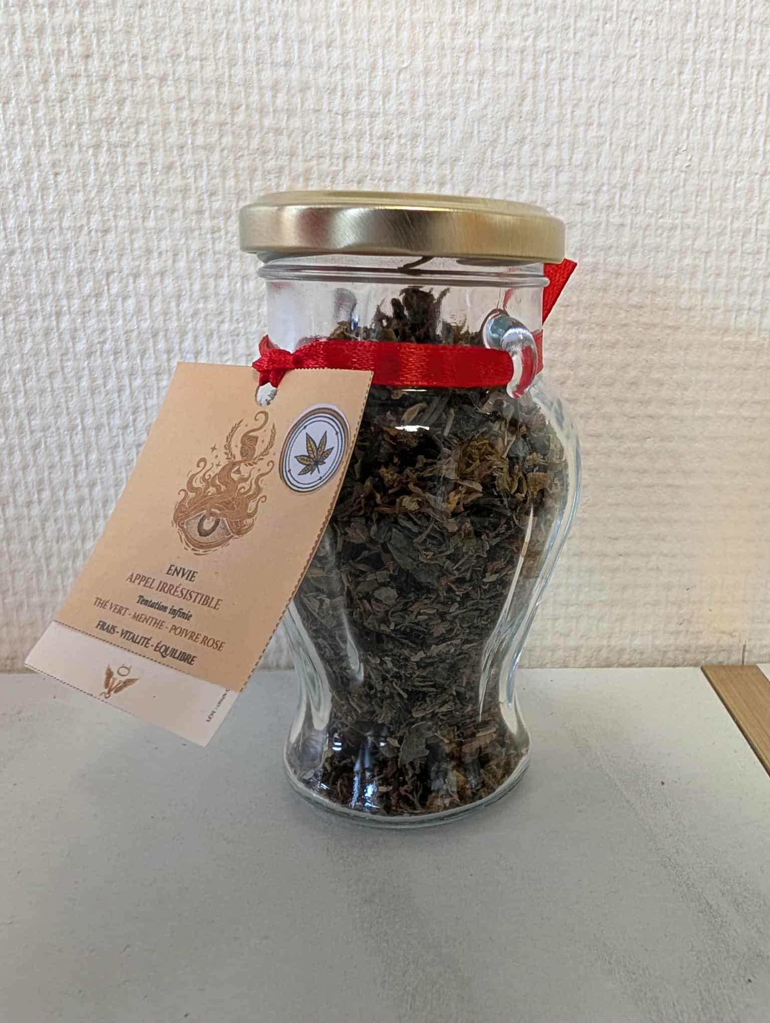 thé vert, menthe, basilic, thym, fraîcheur, clarté, équilibre, vitalité, détente, CBD, infusion artisanale, Vice & Vertu, collection 7 péchés capitaux, légèreté, herbacé