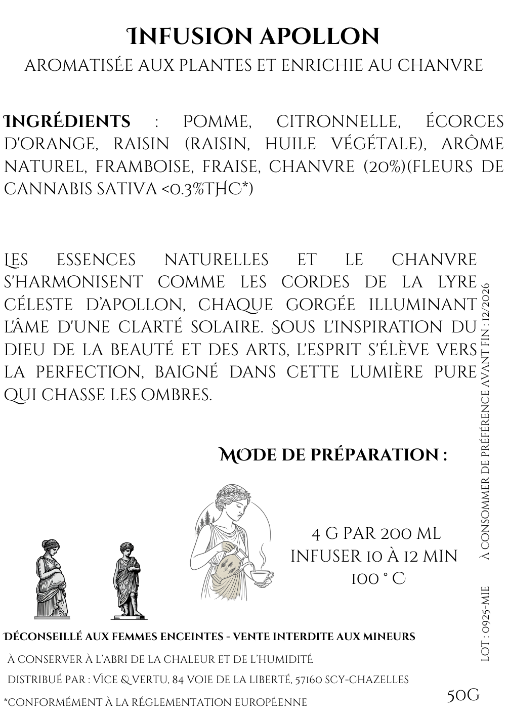 infusion Apollon, CBD fruits rouges, infusion solaire, tisane énergisante, Vice & Vertu Mythologie