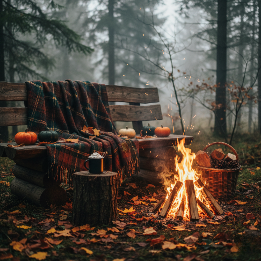 coin du feu automne chill plaid écossais foret