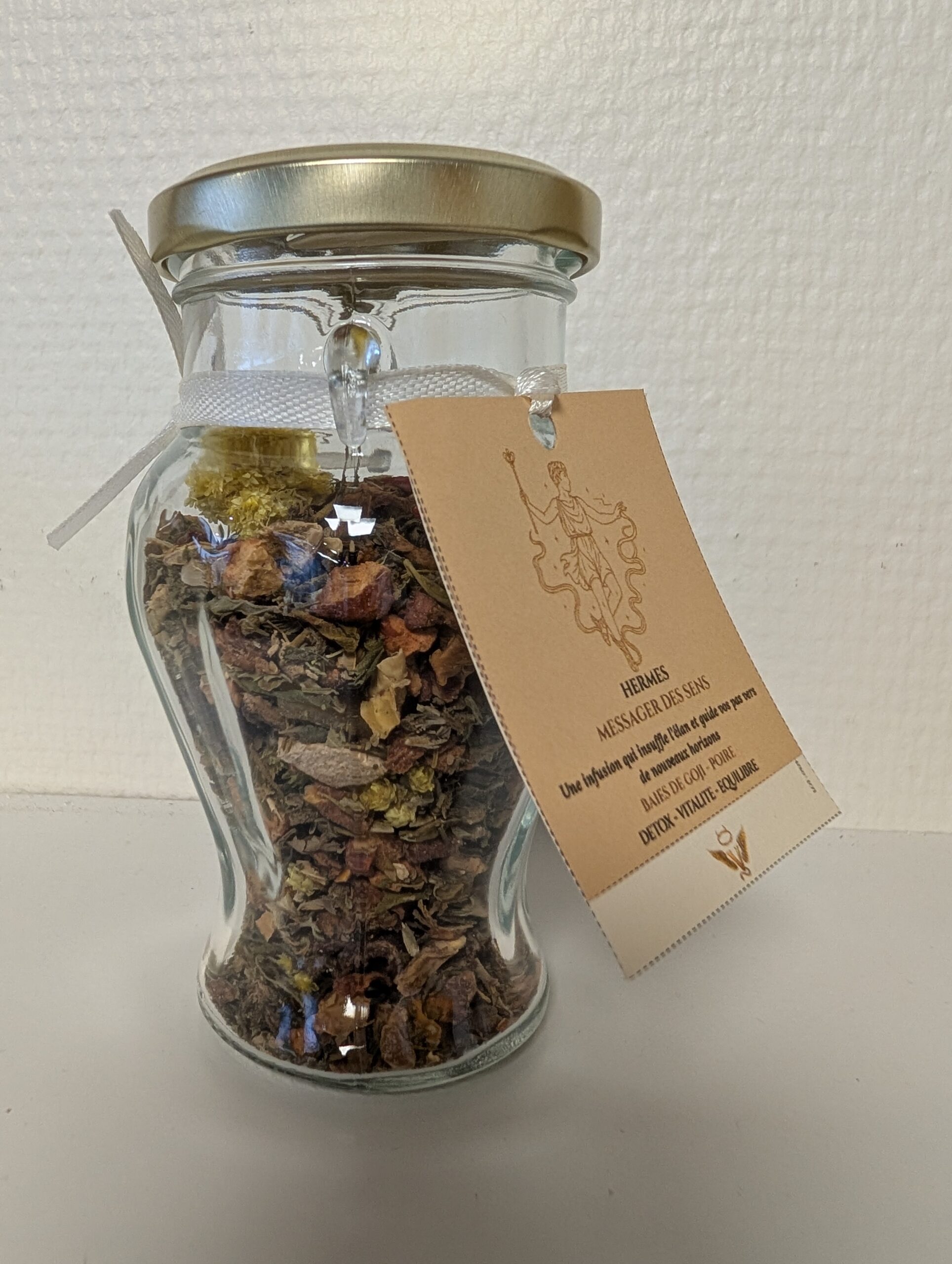 infusion Hermès, CBD gingembre, tisane dorée, infusion voyage, Vice & Vertu Mythologie