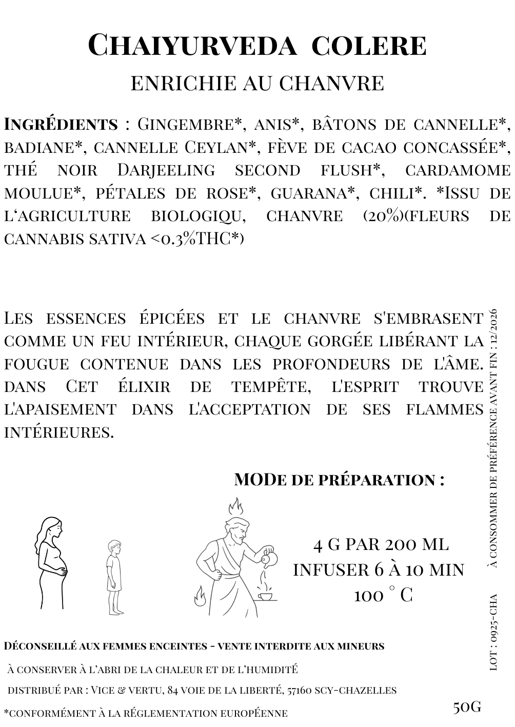 thé noir sept péchés capitaux colère CBD gingembre anis cannelle cacao thé noir amphore CBD