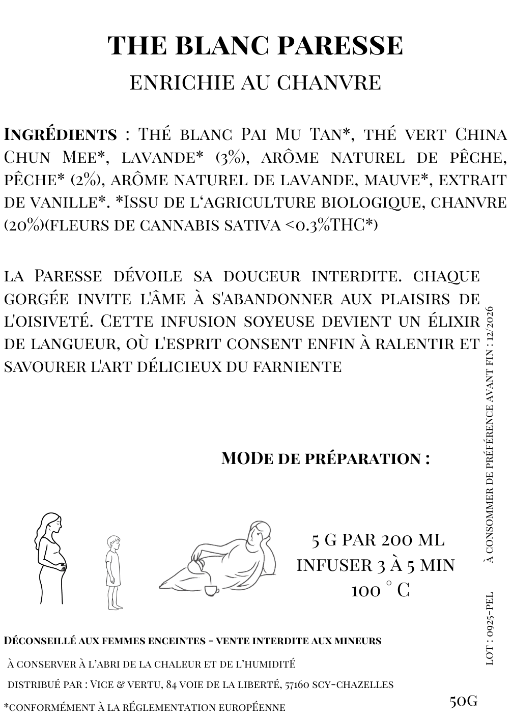 paresse thé blanc peche lavande CBN dormir sommeil détente repos