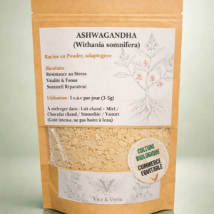 Ashwagandha cortisol, déstresse calme détente sérénité bio équitable poudre racine écorce