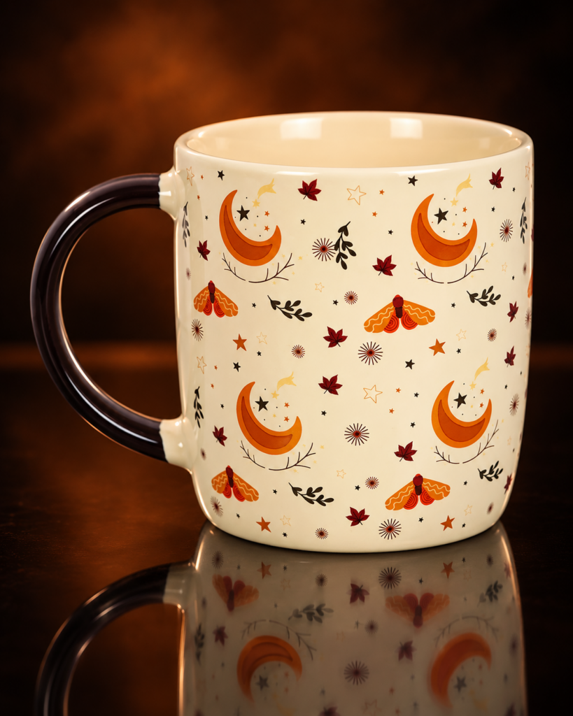 Mug en céramique ivoire avec motif lune de récolte Automne Magique